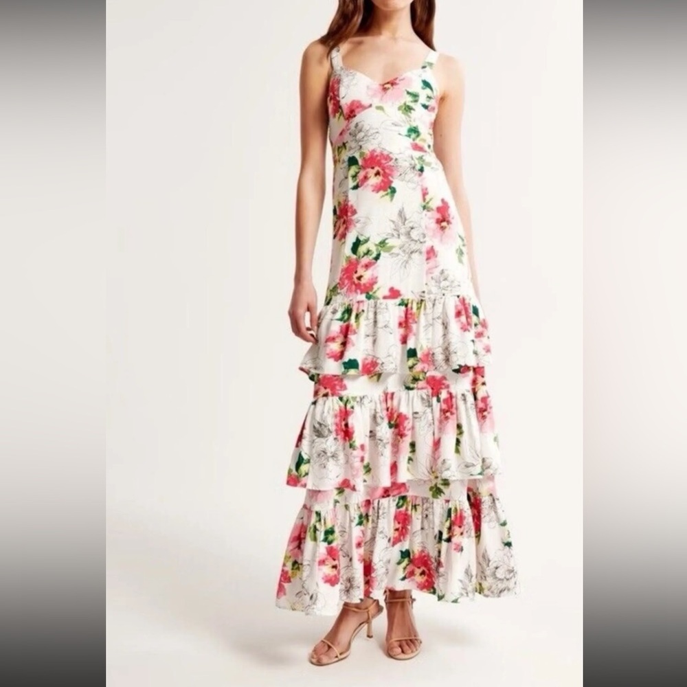 Abercrombie & Fitch White and Pink Floral Maxi Dress
